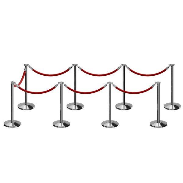 Montour Line Stanchion Post and Rope Kit Pol.Steel, 8 Flat Top 7 Red Rope C-Kit-8-PS-FL-7-ER-RD-PS